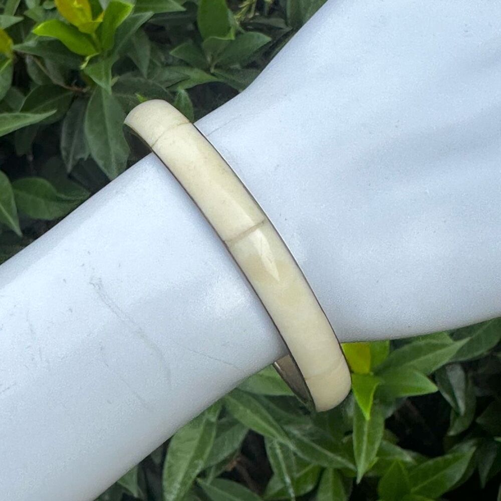 Brass mother of pearl vintage bangle bracelet